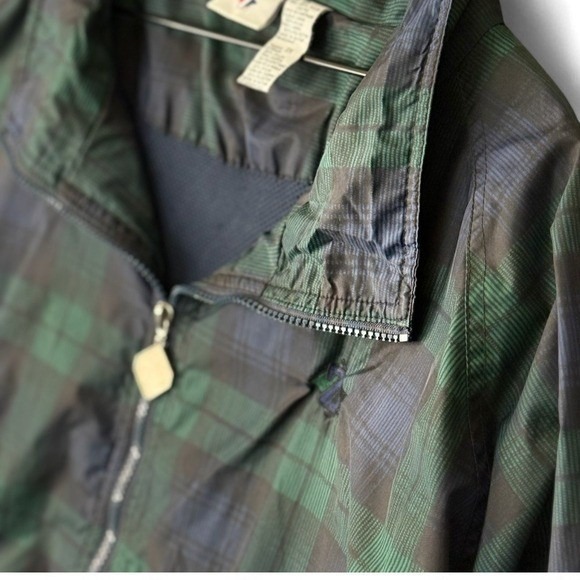 Vintage Jerzees Plaid Green Navy Lightweight Full Zip Windbreaker Jacket Mens 2X - Picture 5 of 10